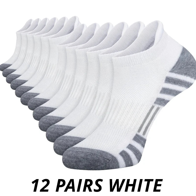 12 Pairs Men's Mesh Breathable Sports Ear Lifting Socks All Season Solid Color Low Cut Casual Mens Short Tube Socks