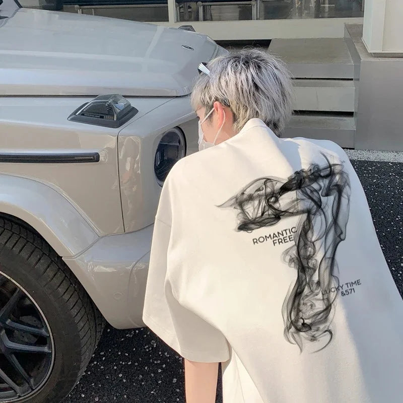 2025 Summer Goth Seven Printed Short Sleeve Tshirt Men's Hip Hop Fashion Cotton Oversized T-shirts High Street Y2K Tee Tops