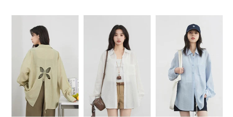 CHIC VEN Women Long Sleeve Shirts Solid Loose Casual New Style Design Back Hollow Out Shirt Female Blouse Spring Summer 2025