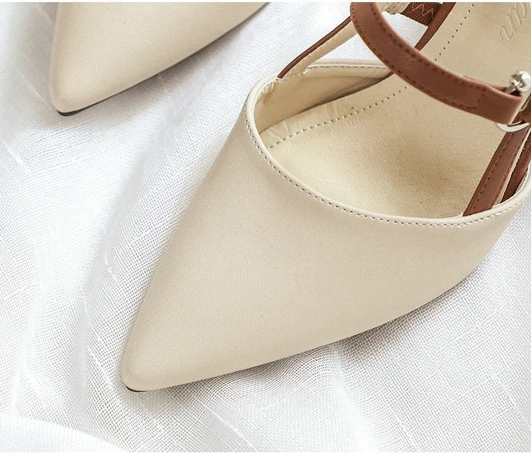 Shoes for Pumps Summer Elegant Chunky High Heels Pointed Toe Baotou Solid Ladies Shoes  Female Sandals Zapatillas Mujer 2024