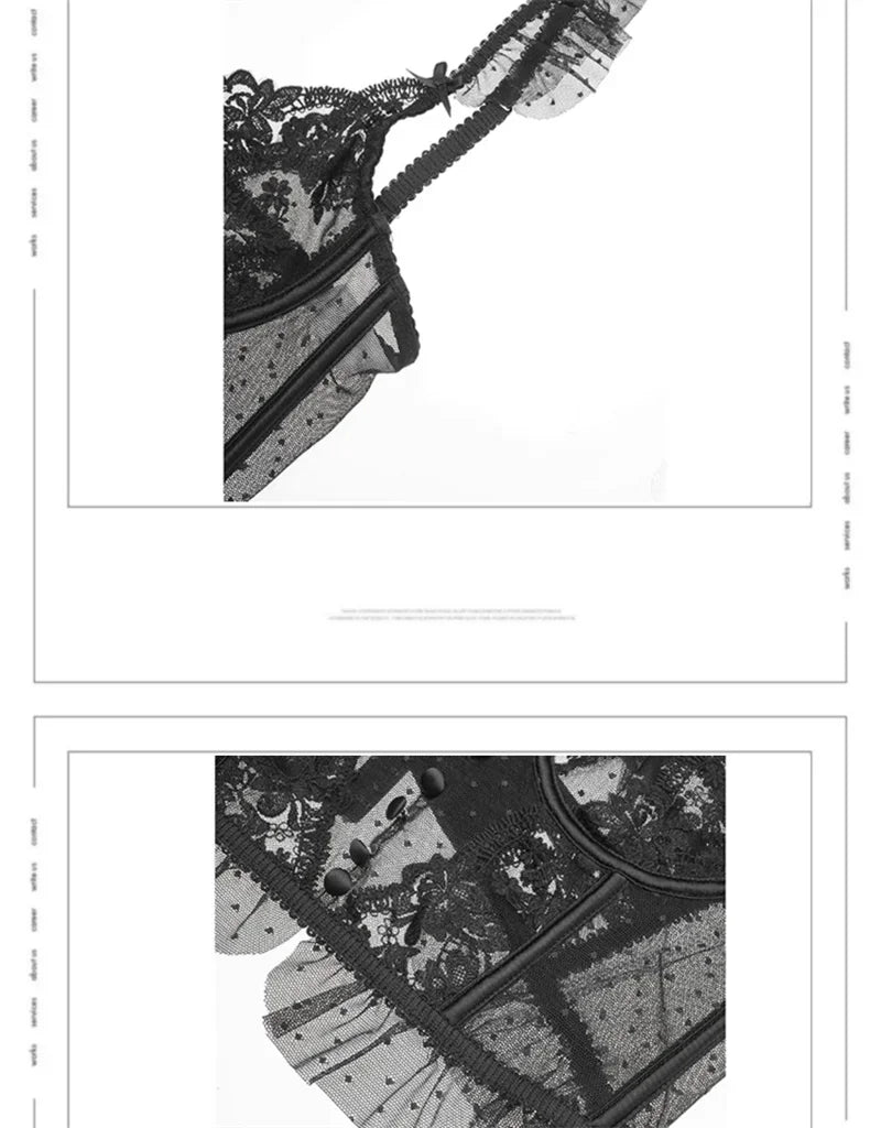 French Sexy Ultra Thin Underwear Women Lace Embroidery Flowers Bra Set Breathable Body Shap Bras and Thongs Sets Lingerie