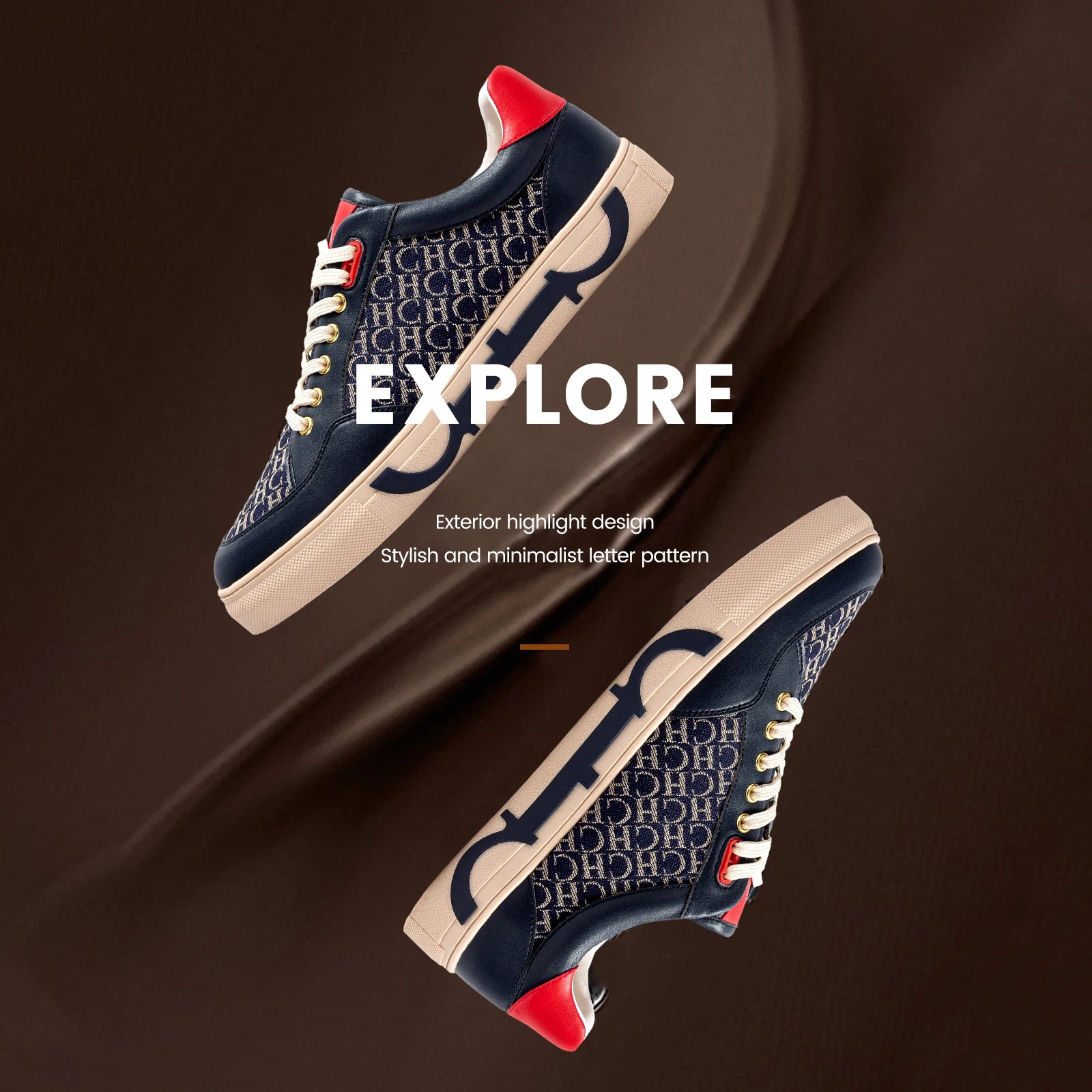 Popular men's casual shoes luxury brand flat lace-up shoes monogrammed breathable comfortable casual shoes