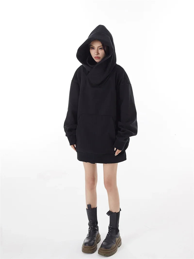 Autumn Solid Color Ninja Turtleneck Hoodies For Men Y2K Vintage Fleece Sweatshirts Hip Hop Japanese Streetwear Oversized Hoodie