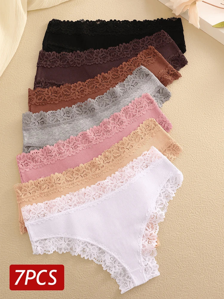 7PCS/Set Women Sexy Lace Panties Seamless Cotton Brazilian Panties Girls Breathable Sexy Low Rise Underwear Female Soft Lingerie