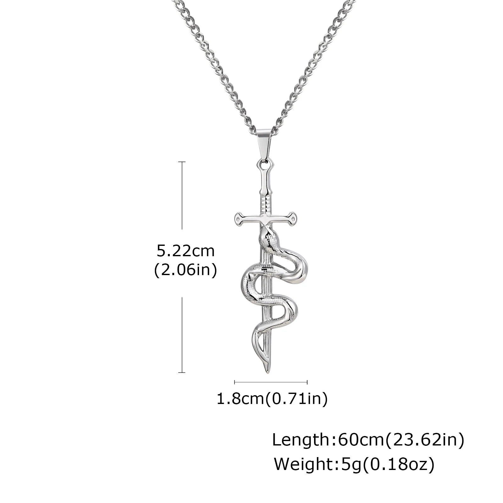 Punk Sword Necklace for Men Boys,Cross Snake Pendant Necklace with 60CM Cuban Chain,Gothic Jewelry Gift