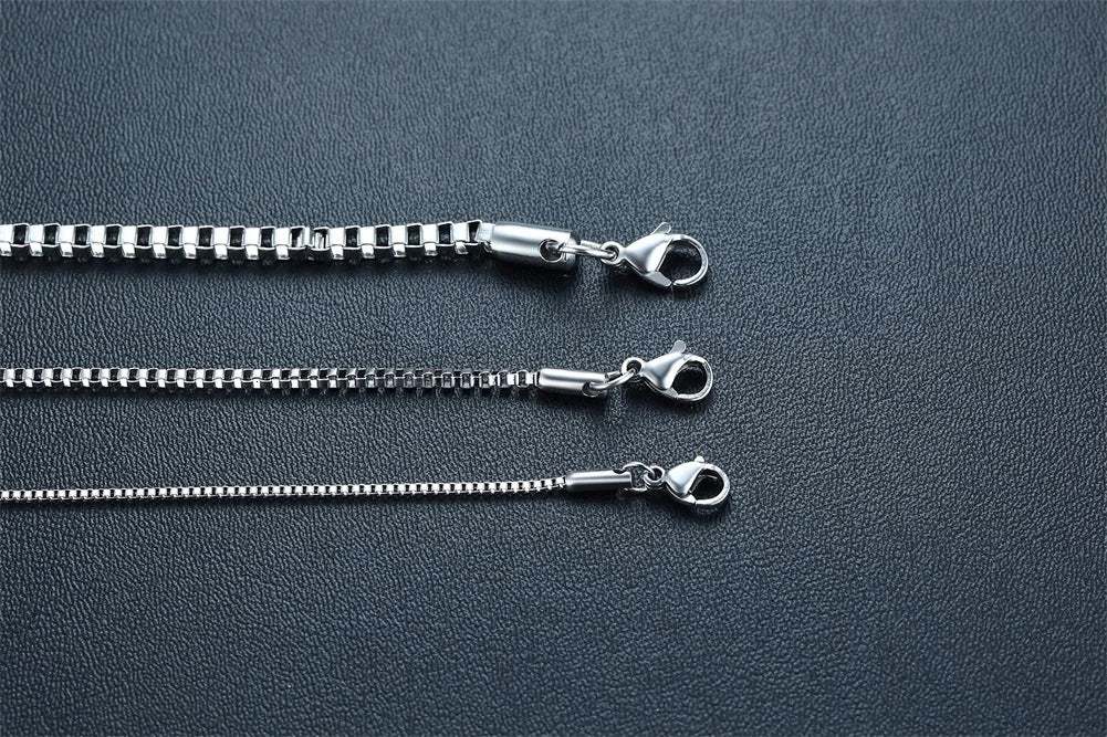 Mens Thin Box Chain Necklace,1/2/3MM Stainless Steel Chain Link Collars Gifts,Male Jewelry,18 to 24 Inch