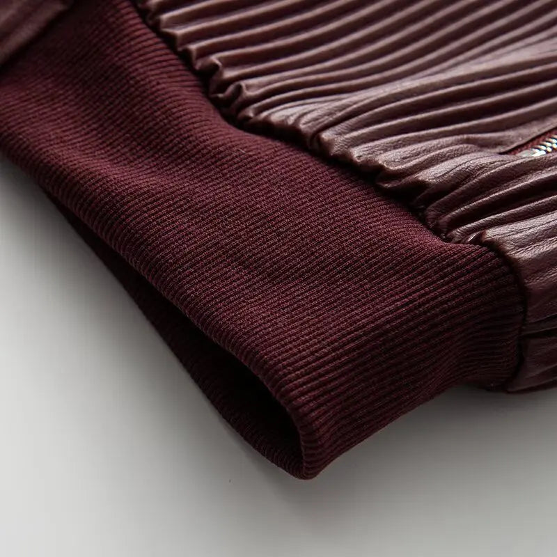 Faux Leather Jackets Women's Coat Wine Red Outwear Solid Long Sleeve Tops inszart 2025 With Zipper Streetwear Fashion Woman Coat