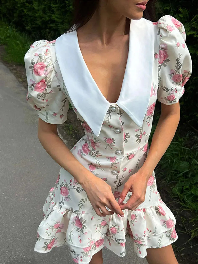 Chic Flower Print A-line Maxi Dress Women Elegant High Waist Strapless Backless Slim Vestidos 2025 Lady Summer Vacation Robes