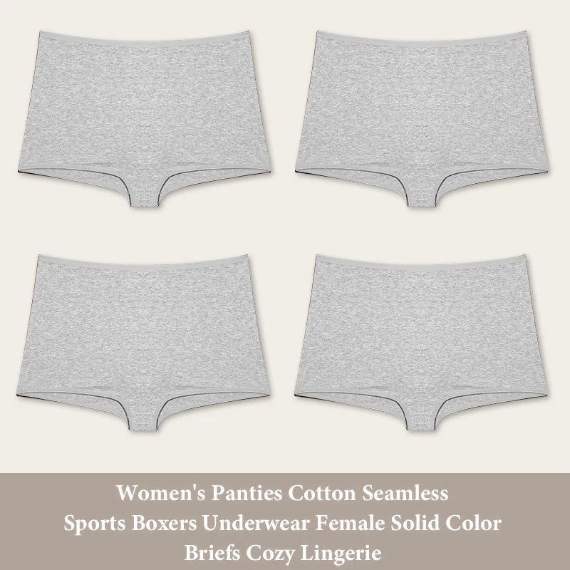 4PCS Women's Panties Cotton Seamless Sports Boxers Underwear Female Solid Color Briefs Cozy Lingerie Intimate Underpants XS-XL
