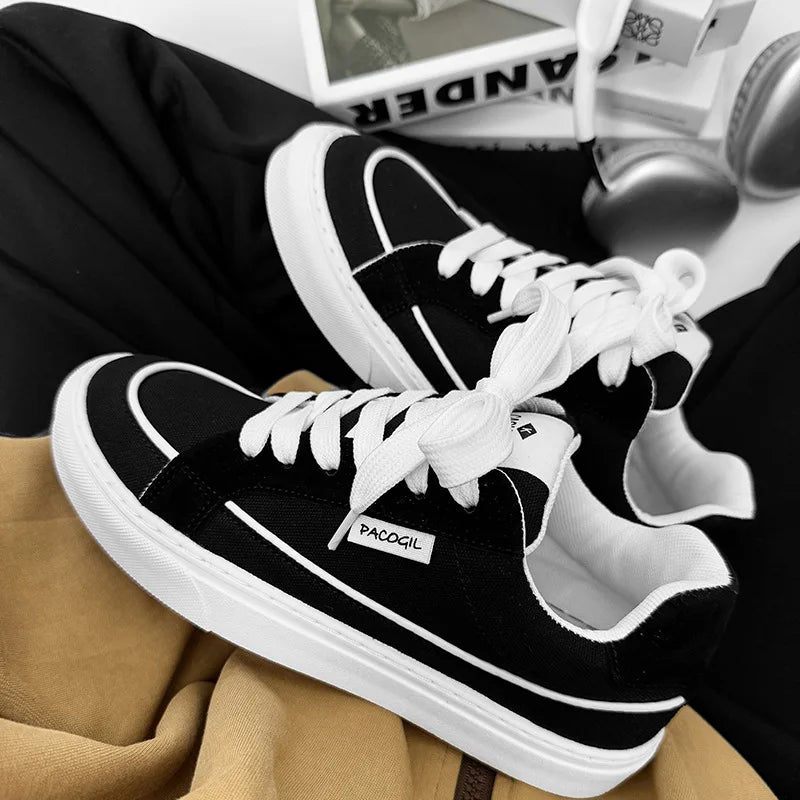 Men's Casual Canvas Shoes Spring Trendy Sports Leisure Skateboarding Shoes Student Low Top Flat Laced Breathable Sneakers