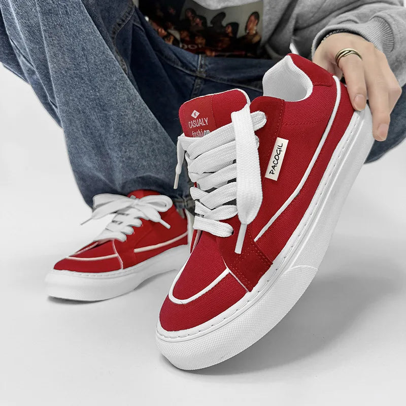 Men's Casual Canvas Shoes Spring Trendy Sports Leisure Skateboarding Shoes Student Low Top Flat Laced Breathable Sneakers