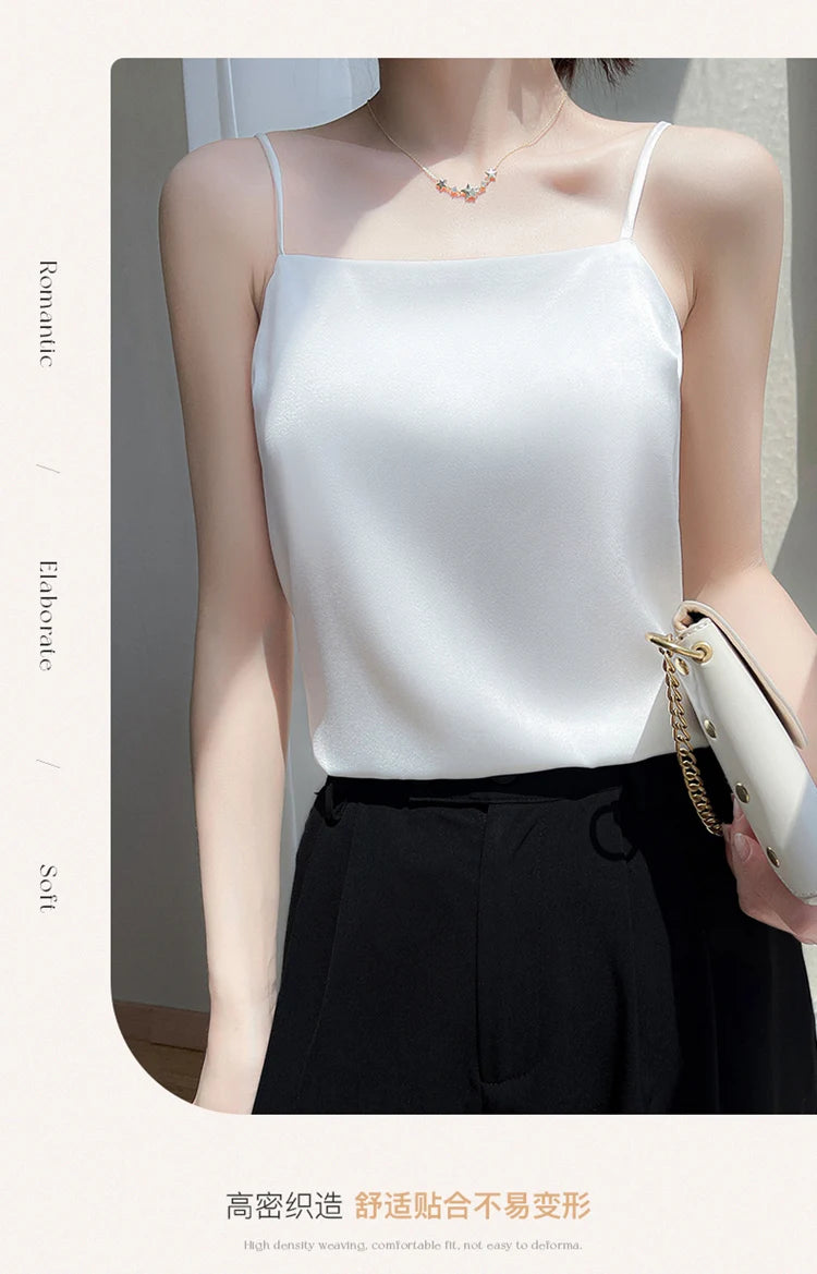 Women' Summer Sling One Line Collar Camis Cool Comfort Silk Suspender Sexy Suspender Top New Undershirt Fashion Thin Style Sling
