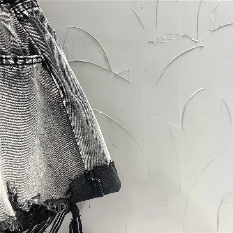 female fashion casual summer cool women denim booty Shorts high waists fur-lined leg-openings sexy short Jeans in gray