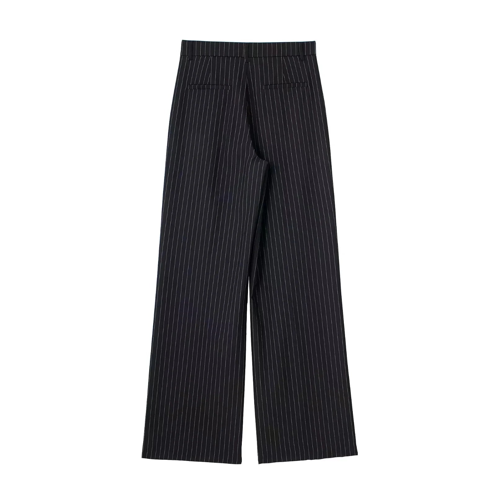 TRAF Women's Formal Pants Office Wear Women Striped Grey Black Pants Woman High Waist Baggy Suit Pants Casual Wide Leg Trousers
