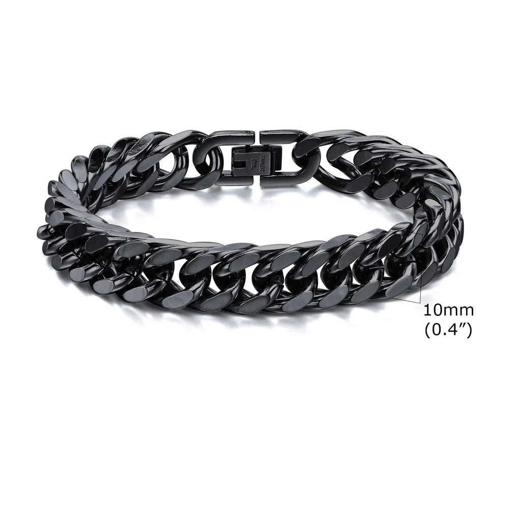 Stylish Double Curb Chain Bracelets for Men Boys,8/10/12/15mm Stainless Steel Miami Link Wristband,Punk Jewelry Gifts