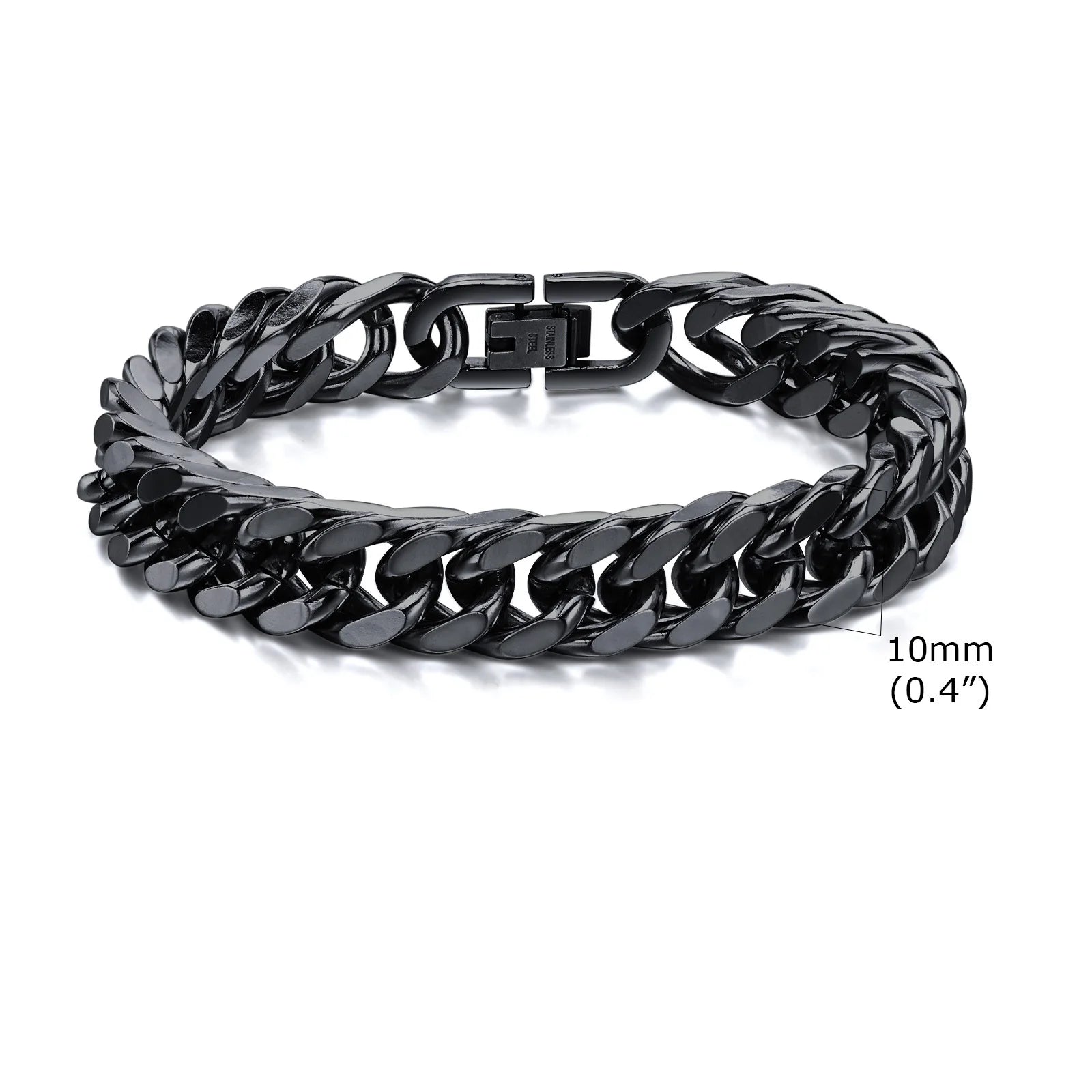 Stylish Double Curb Chain Bracelets for Men Boys,8/10/12/15mm Stainless Steel Miami Link Wristband,Punk Jewelry Gifts