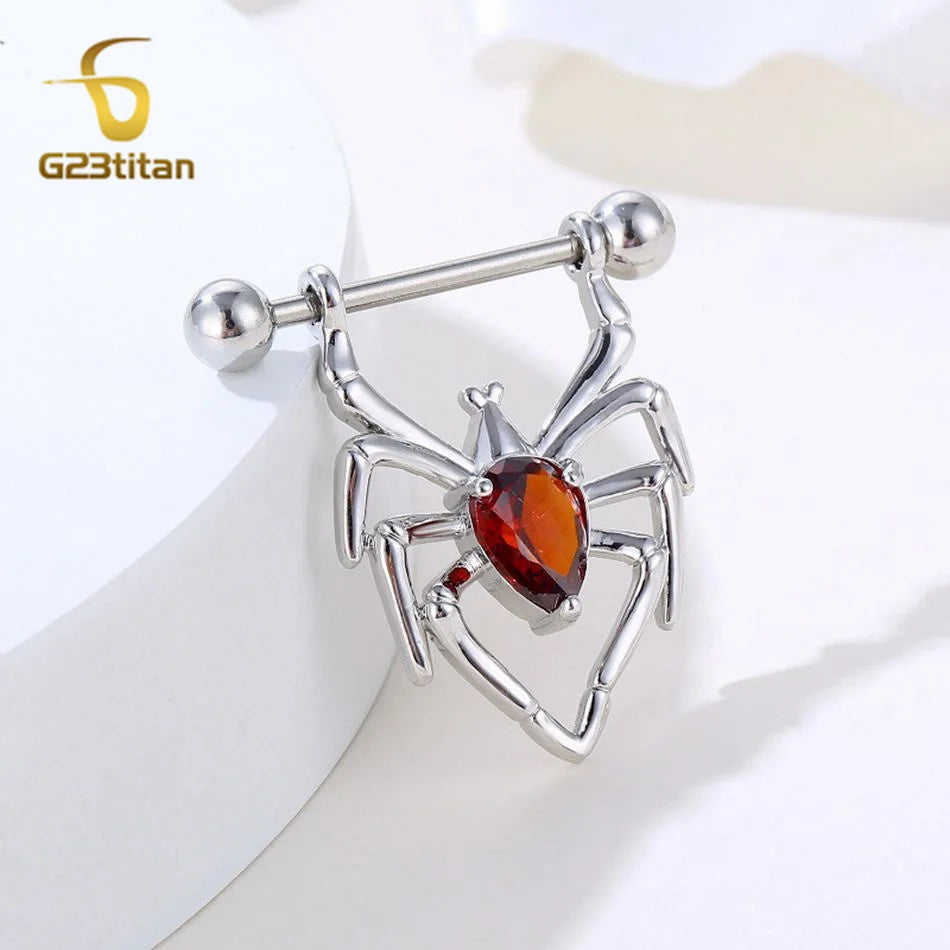 14G 16mm Length Straight Shield Barbell 2pcs Spider Red Crystal Zircons Nipple Rings Body Piercings Ombligo Sexy Breast Jewelry