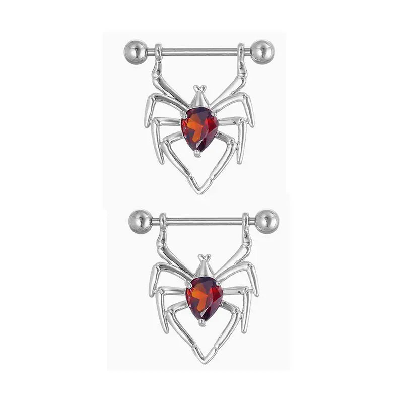 14G 16mm Length Straight Shield Barbell 2pcs Spider Red Crystal Zircons Nipple Rings Body Piercings Ombligo Sexy Breast Jewelry