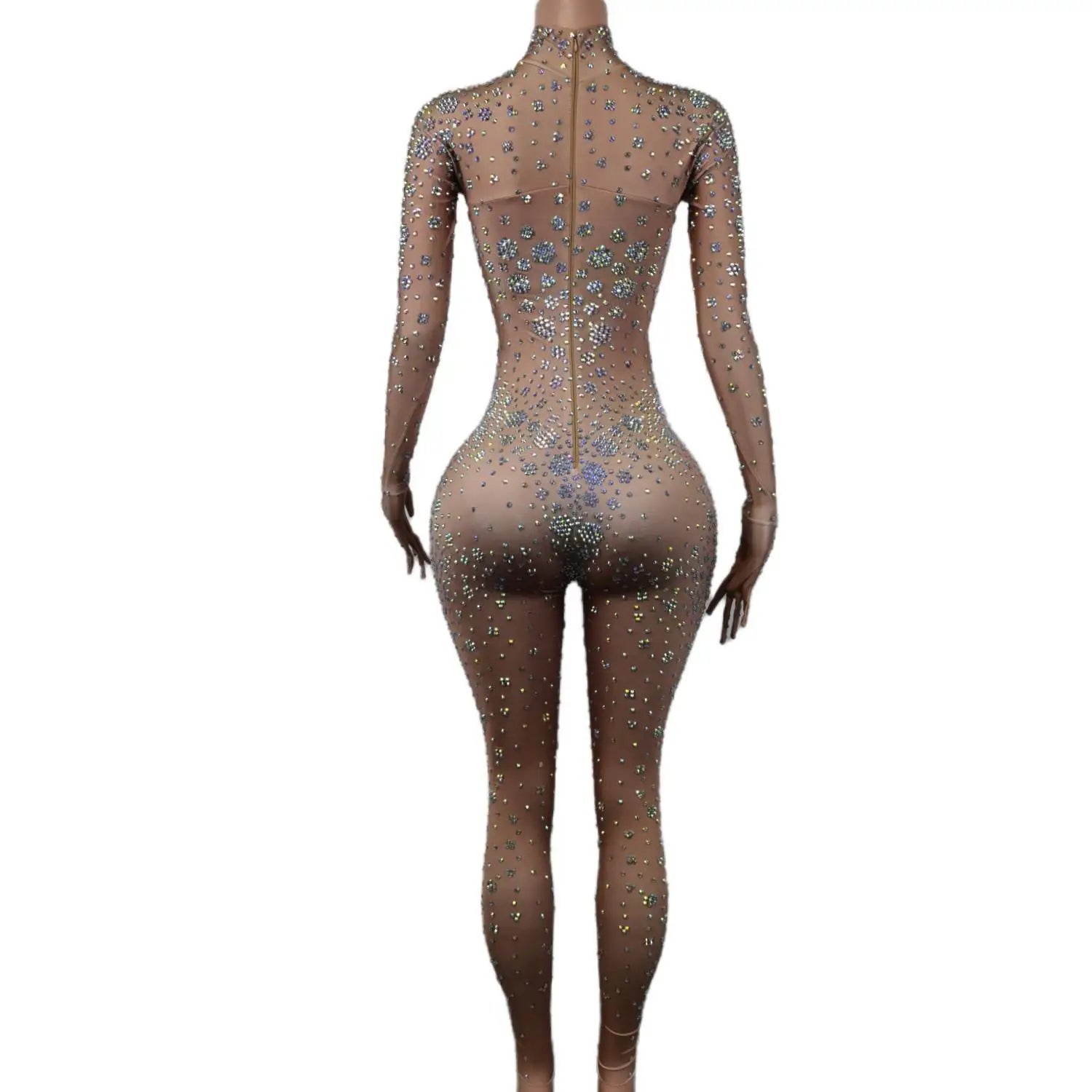 Luxury Nude See Through Rhinestone Bodysuit Fashion Outfits Show Dance wear Club Party Rompers Crystal Mesh Jumpsuits for Women