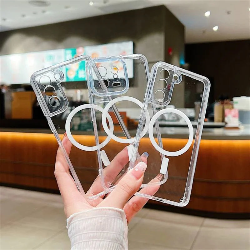 For Magsafe Magnetic Transparent Case For Samsung Galaxy S24 S23 S22 S21 S20FE Plus Note 20 Ultra A14 A34 A52 A53 A54 Soft Cover