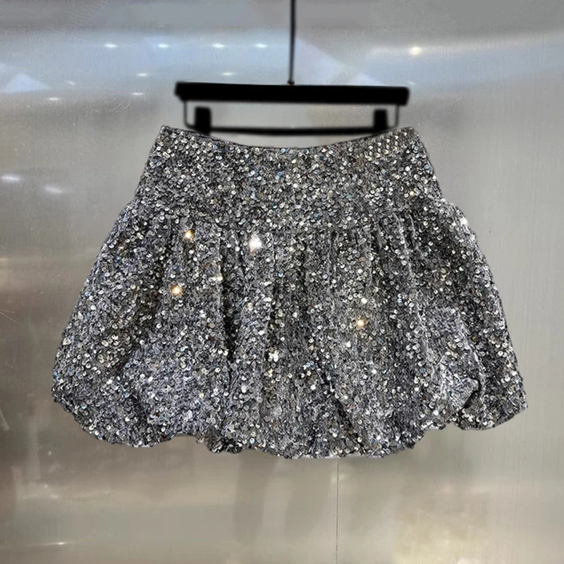 DEAT Fashion Women's Heavy Industry Sequins Skirts For Women Trendy Zipper Wrap Hip Ball Gown Skirt Female Spring New 11A02566
