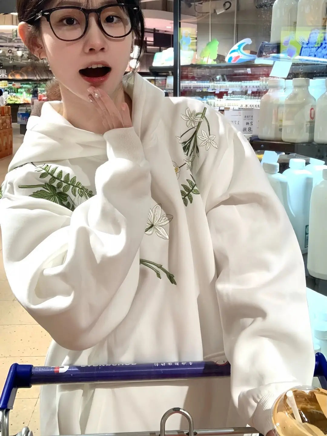 Cotton Floral Embroidery Hooded Sweatshirt for Autumn and Winter Thick American Style New Sweet Pullover Jacket Loose Top