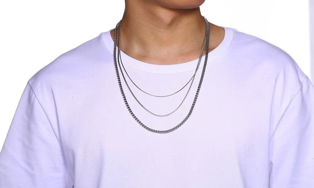 Mens Thin Box Chain Necklace,1/2/3MM Stainless Steel Chain Link Collars Gifts,Male Jewelry,18 to 24 Inch