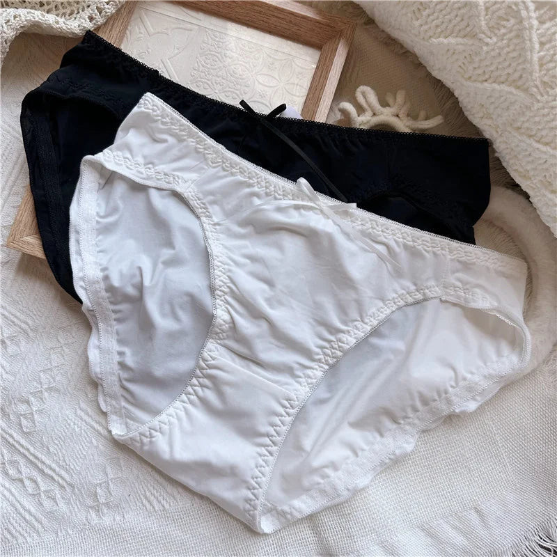 SP&CITY Dot Patterned Ice Silk Cute Women's Panties Ow Waist Cartoon Printed Sweet Plaid Ruffle Underwear Female Seamless Briefs