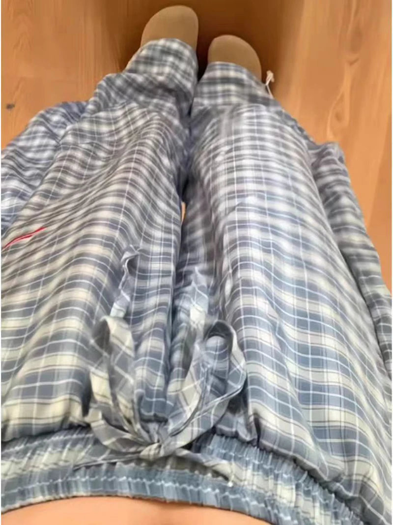 Zoki Streetwear Y2K Plaid Pants Women Vintage American High Waist Scimitar Pants Harajuku Oversize Loose Bf Casual Trousers New