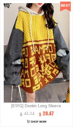 [EWQ] Big Size Long Sleeve Hooded Zipper Decorate Blue Knit Cardigan Women Thick Sweater Jacket 2024 Autumn New Fashion 16O2559