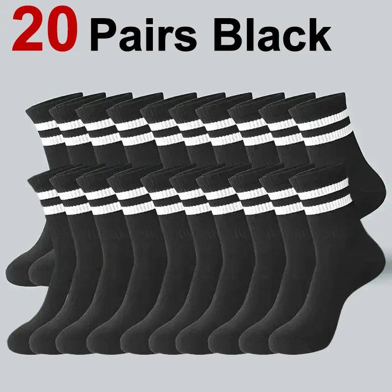 2/6/10/20 Pairs Neutral Striped Round Neck Socks Spring Summer Sweat Absorbing Breathable Solid Color Couple Sports Leisure Sock