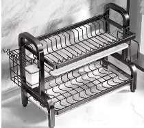 Kitchen 2nd floor storage cutlery and bowl rack set with cutlery rack, large anti rust cutlery drainage board