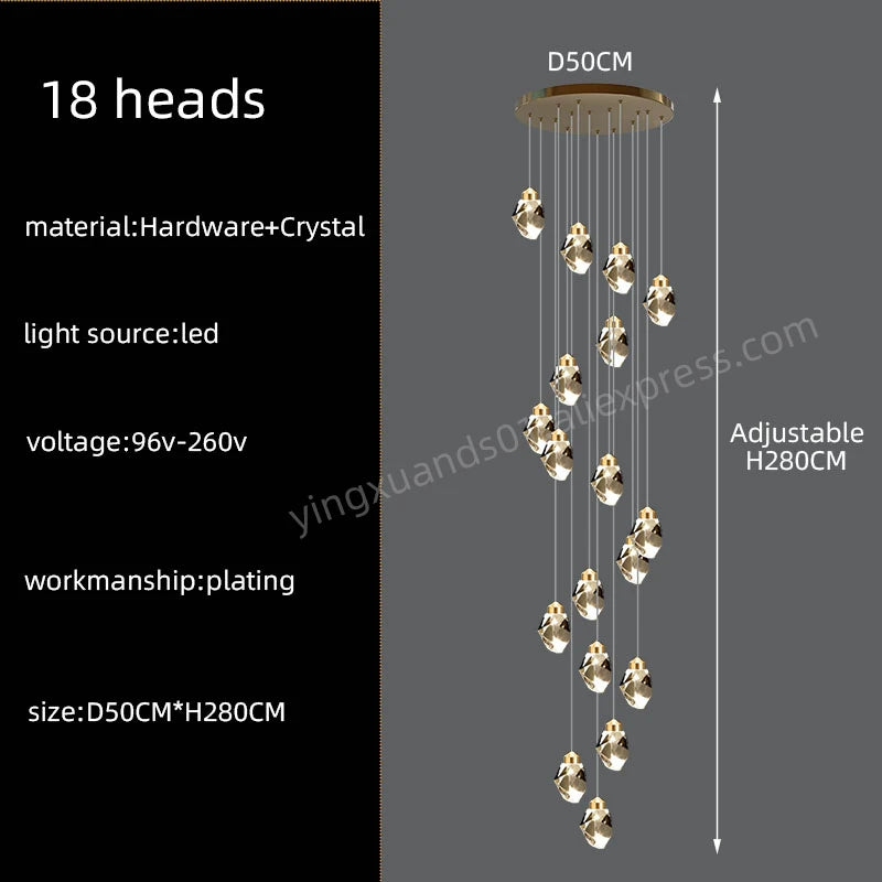Nordic Crystal Chandelier for Living Room Villa Ceiling Chandeliers Duplex Loft Hanging Lamps Stairscase Suspended Pendant Lamps