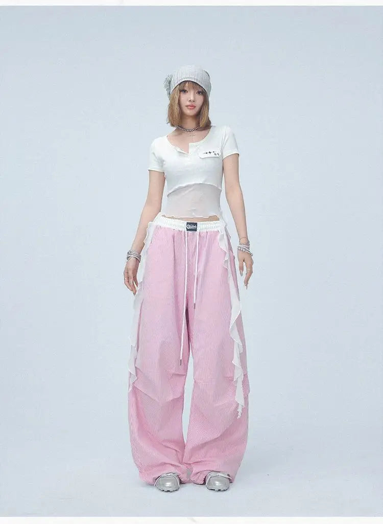 Pink Camo Cargo Pants with Stripes High Waist Streetwear for Women Hip Hop Jogger Pants Trendy Activewear cargo pants women