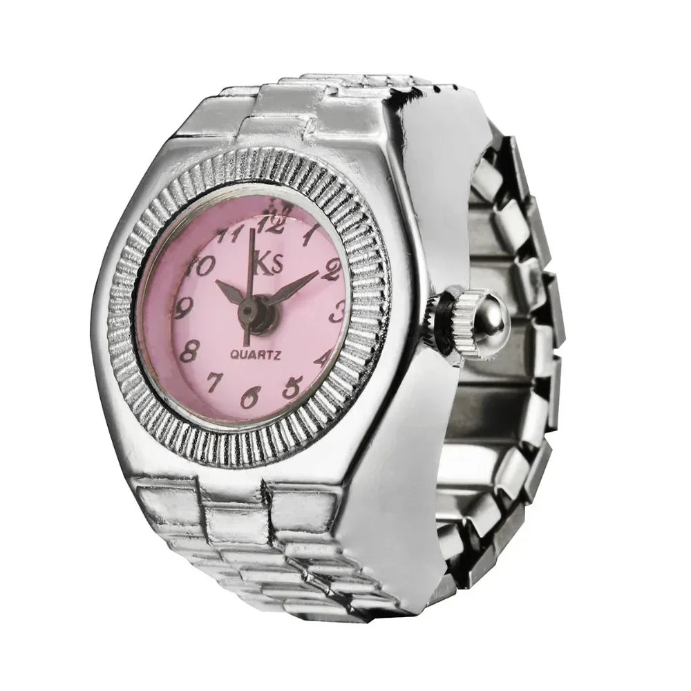 Colorful Watch Ring Women Men Retro Sliver Pointer Quartz Clock Finger Rings Punk Alloy Strap Watches Jewelry Accessories