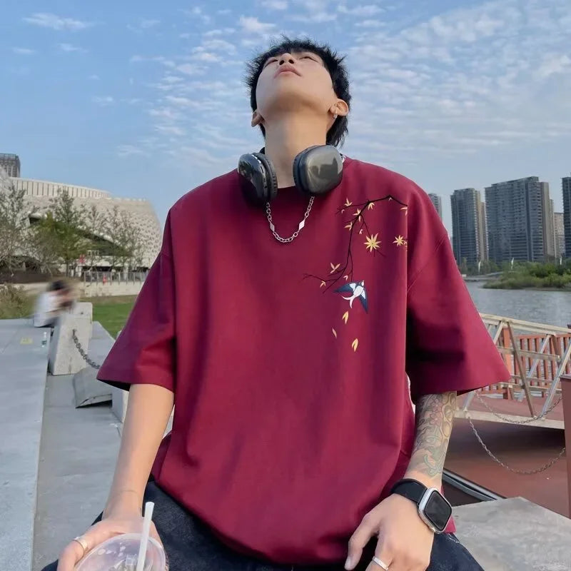 Summer Men's Cotton Streetwear Oversized T-shirts Graphic Print Short Sleeve T Shirt 2025 New Hip Hop Fashion Y2K Tee Tops