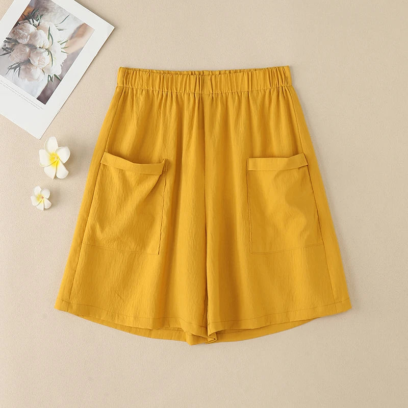ZANZEA Vintage Summer Shorts Women Fashion High Elastic Waist Pantalons Pockets Solid Color Wide Leg Pants Casual Loose Shorts