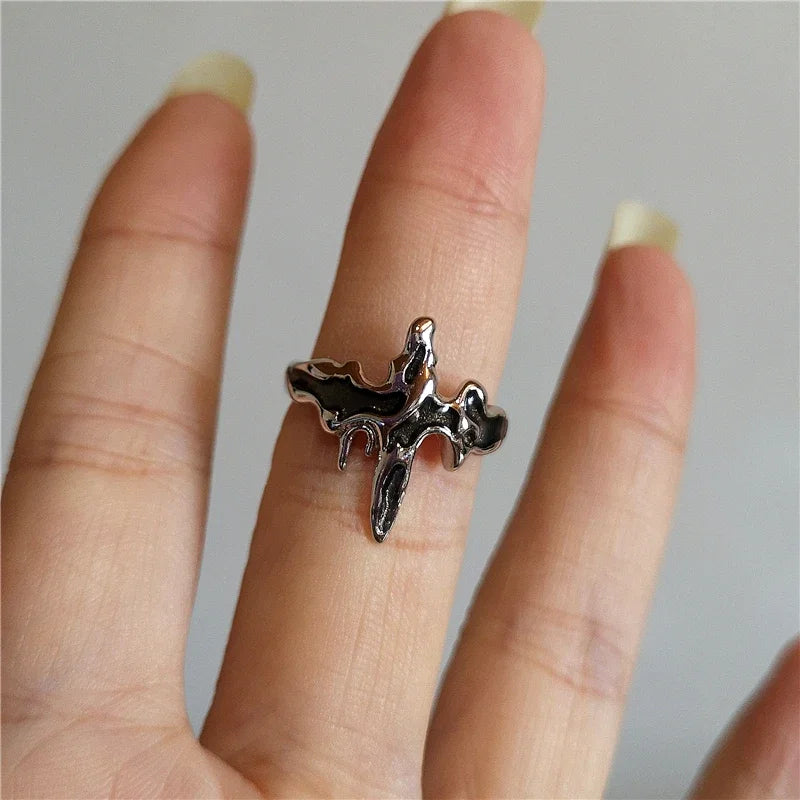 Vintage Goth Thorny Rose Couple Rings For Men Women Charm Irregularity Opening Stainless Steel Punk Finger Ring Jewelry Y2k Gift