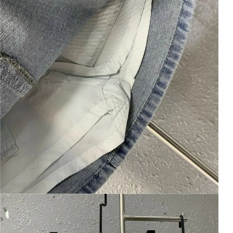 Heavy Industry Hot Drilling High-End Denim Skirt 2024 Spring And Summer New High Waist Pink Sexy A-Word Skirt