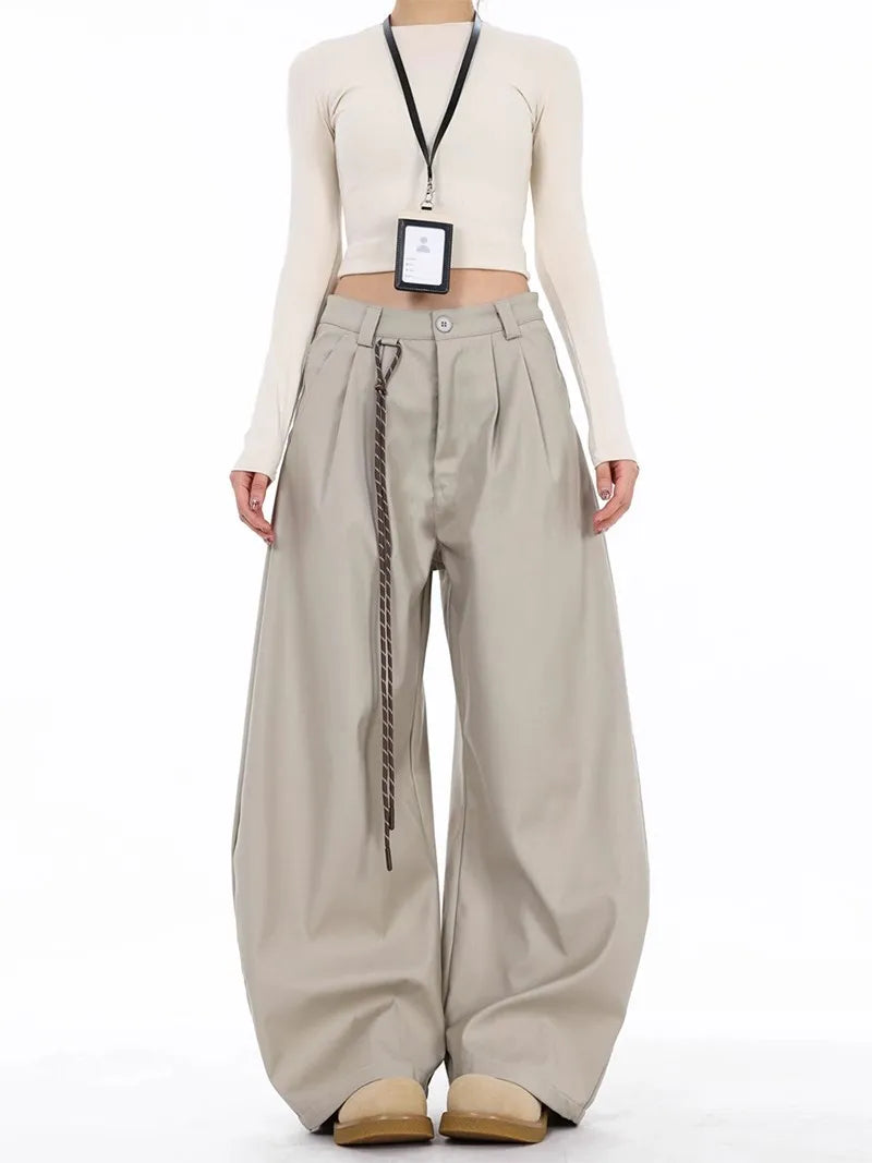 High Waist Women Suit Pants Straight Office Ladies Korean Fashion Trousers Casual Button Loose Female Black Pants New 2025