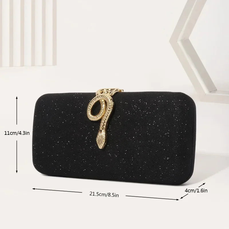 Classic Snake Buckle Evening Purse Women's Sparkling Clutch Bag Annual/wedding Party Handbag Elegant Square Box Bag Bolso Mujer