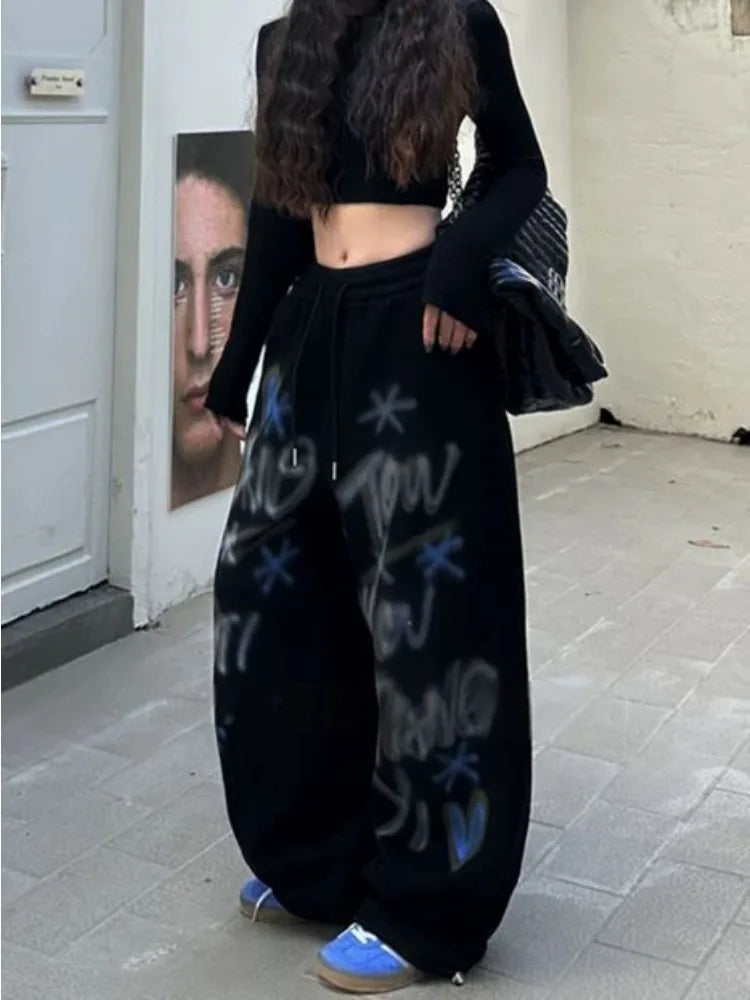 HOUZHOU Y2k Vintage Baggy Sweatpants Oversize Woman Korean Style Harajuku Thick Pants Streetwear Hip Hop Trousers Winter Spring