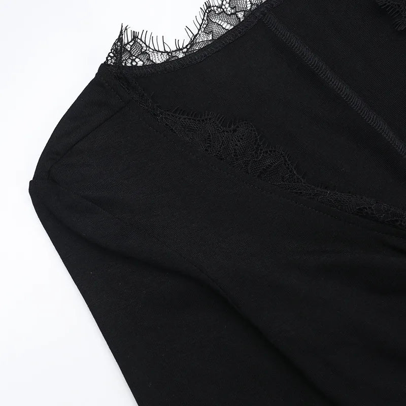 AltGoth Fairycore Grunge Elegant Midi Dress Women Mall Gothic Sexy Lace Patchwork Hollow Out Long Sleeve High Waist Corset Dress