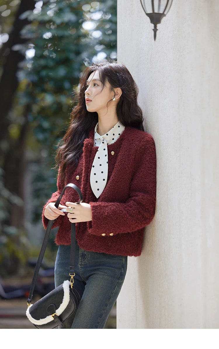 MISHOW Wave Point Long Sleeve Brushed Blouse Rabbit Ear Collar 2024 Winter Women Clothes Temperament Thickened Shirts MXD56X1697