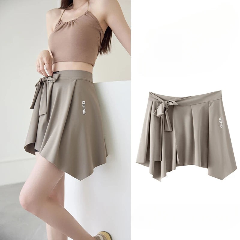 One-piece Skirt Women's Yoga Butt Curtain Sports Tennis Fitness Lace Up Irregular Mini Kirt Outer Wrap Skirts Prevent Exposure