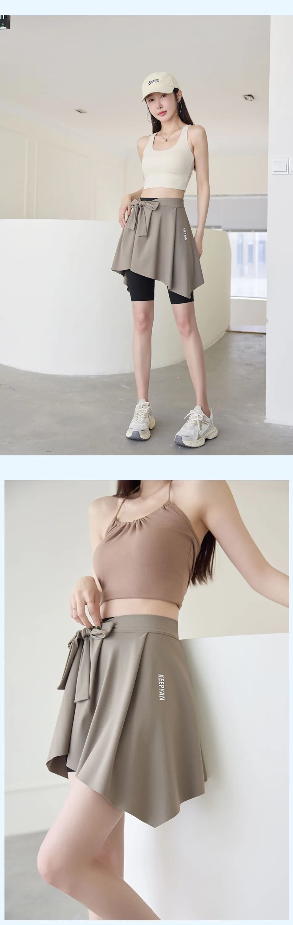 One-piece Skirt Women's Yoga Butt Curtain Sports Tennis Fitness Lace Up Irregular Mini Kirt Outer Wrap Skirts Prevent Exposure