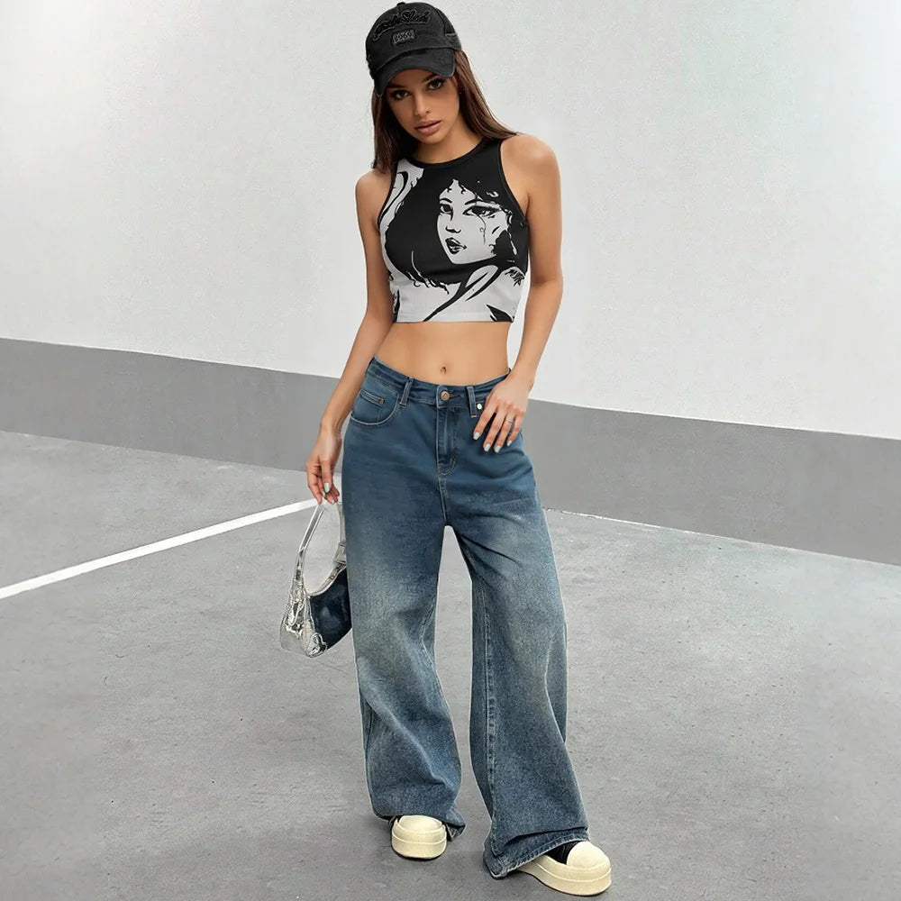Mia Muse Women's Tanks All Season Korean Fashion Printing Sleeveless Crew Neck Streetwear Tanks