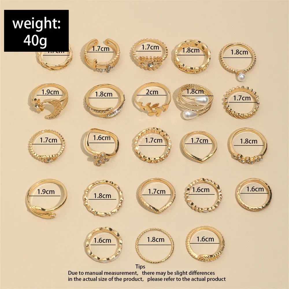 30Pcs Bohemian Geometric Knuckle Rings Set For Women Gold Silver Color Finger Ring Girls Fashion Party Jewelry Accessories