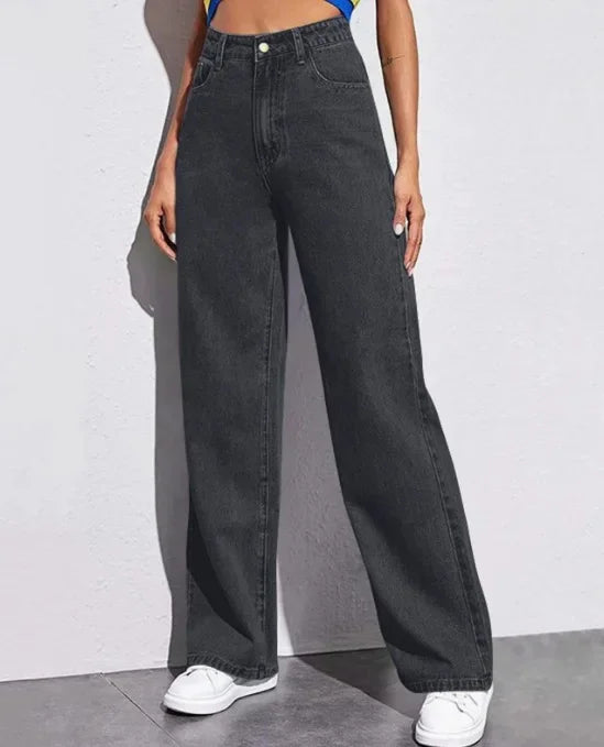 High Waist Washed Ladies Jeans Long Straight Fashionable Versatile New 2025 Cross-Border Women's Denim Pants Chinese Style