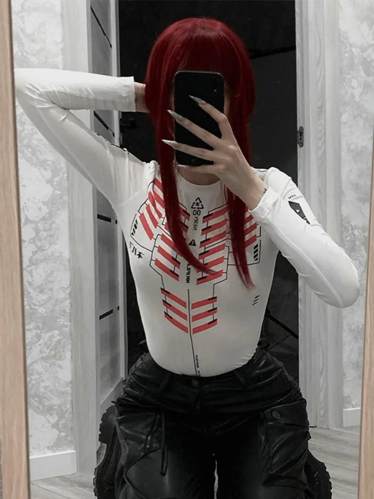 Letters Printing Sexy Bodysuit Lingerie Hot Tops For Women Y2k Clothes Long Sleeve Body Feminino One-pieces Festival Outfits